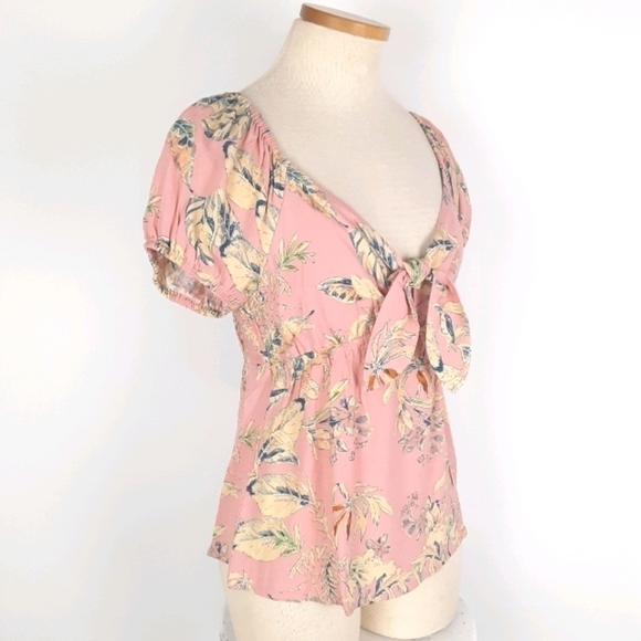 Anthropologie Sanctuary Tropical Floral Print Front Tie Blouse - Picture 3 of 12